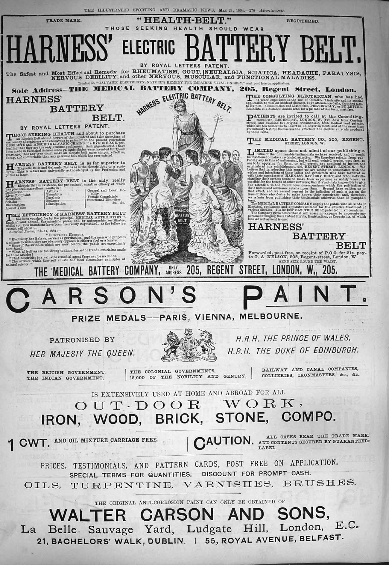 Old Antique Print 1884 Advertisement Health Electric Belt Carsons Paint 19th