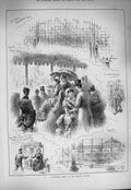 Original Old Antique Print 1884 Firework Night Crystal Palace People Victorian