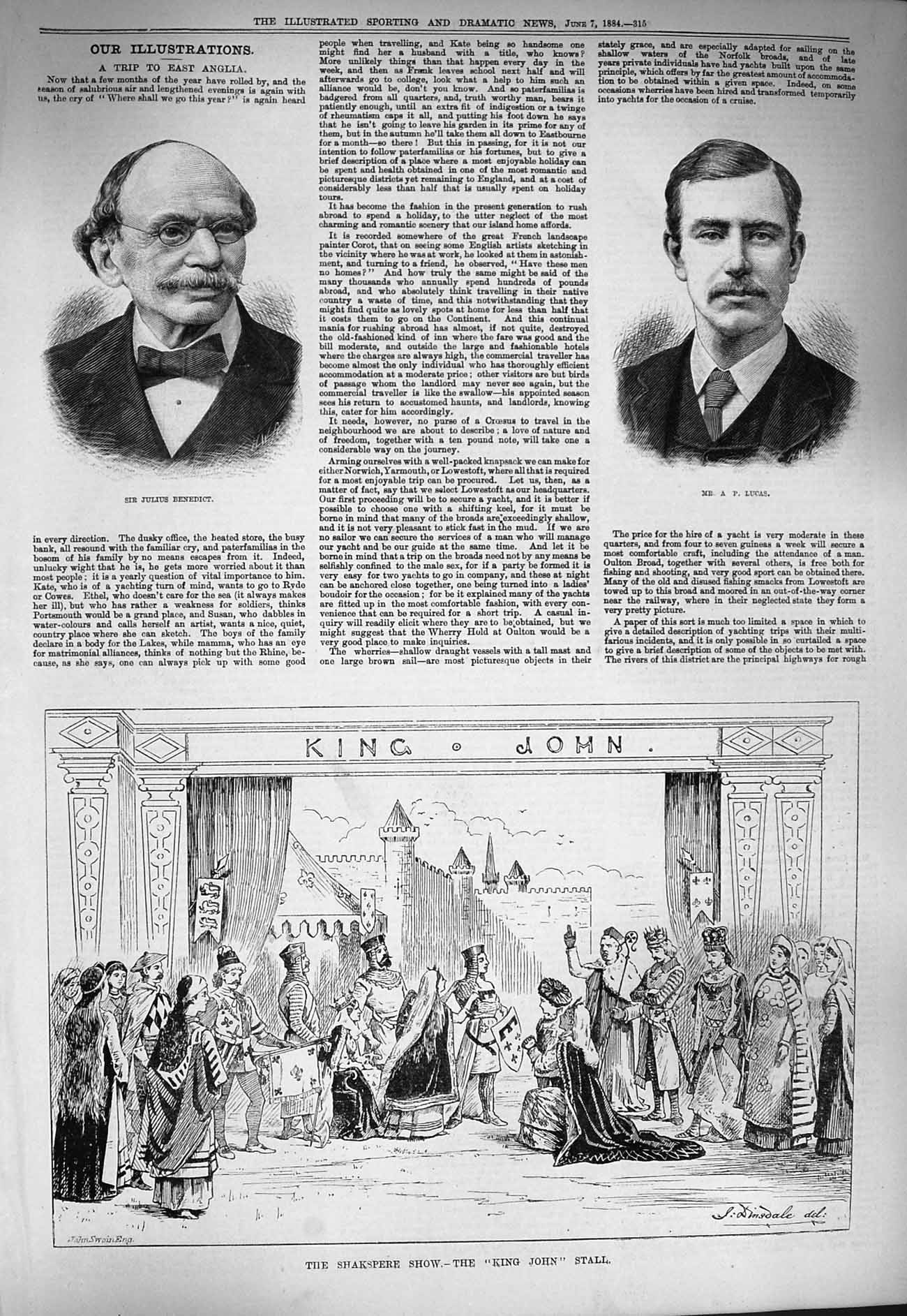 Original Old Antique Print 1884 Julius Benedict Lucas Shakspere King John Stall