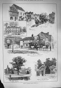 Original Old Antique Print 1884 St. Albans Coach Hall Bushey Egware Abercorn