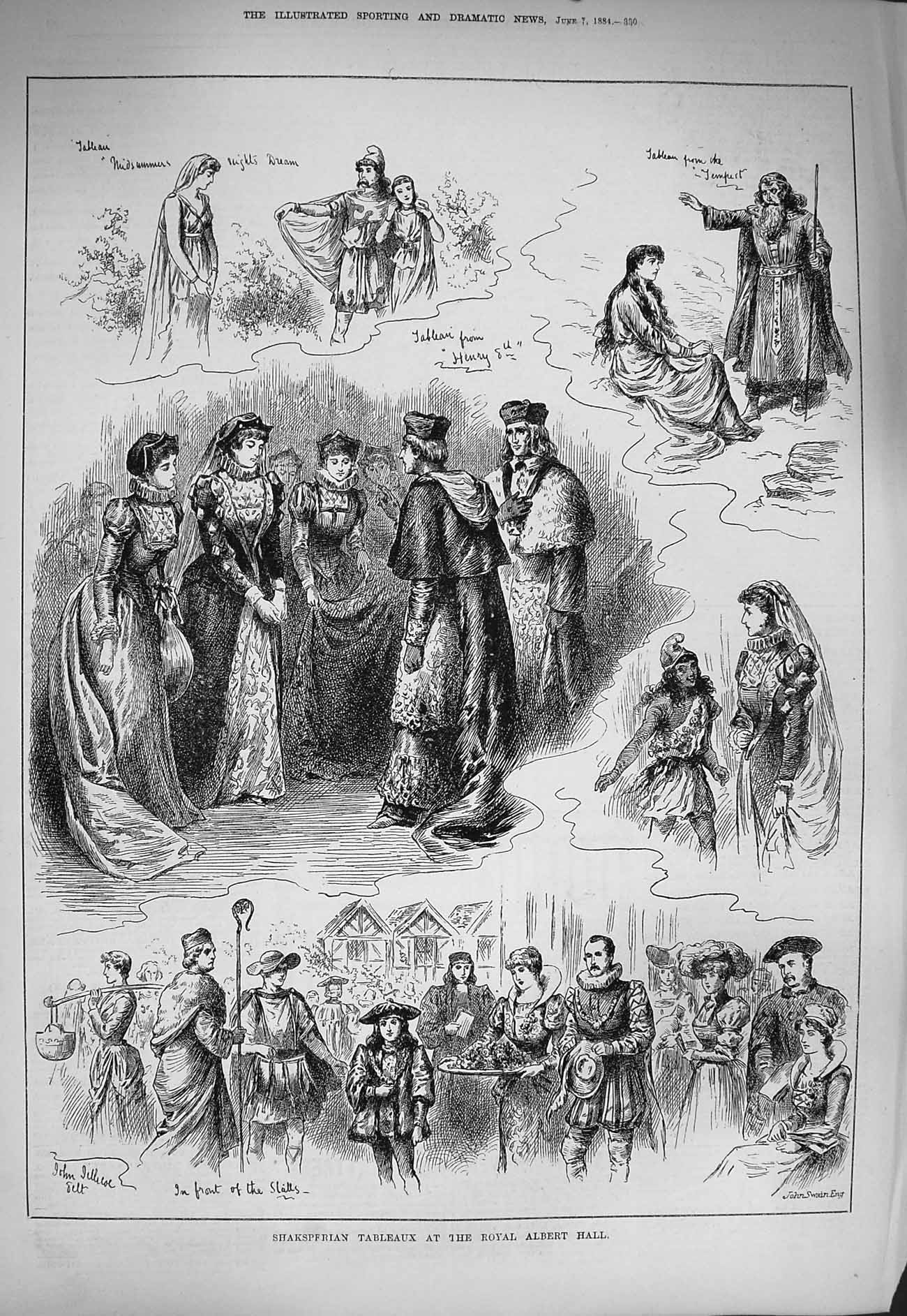 Original Old Antique Print 1884 Shaksperian Tableaux Royal Italian Opera Hall