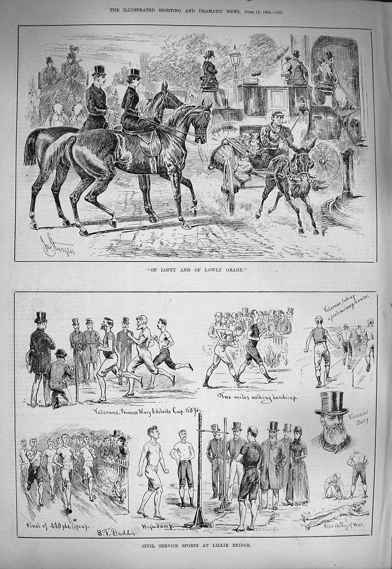 Old Antique Print 1884 Horses Carriage Civil Service Sports Lillie Bridge 19th