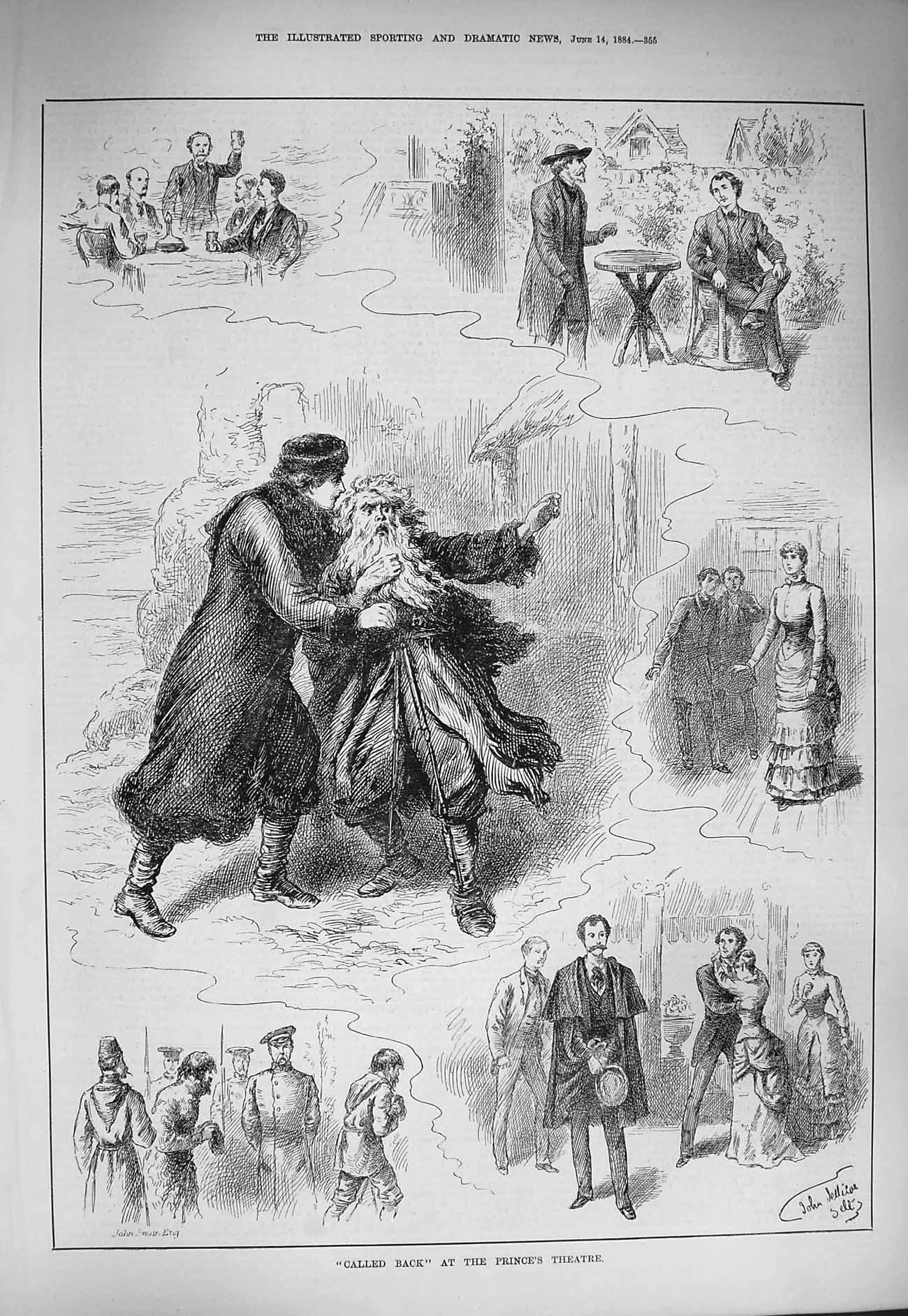 Original Old Antique Print 1884 Princess Theatre Called Back Actors Victorian