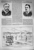 Original Old Antique Print 1884 Vernon Signor Revignani Cricket Sport Soudan