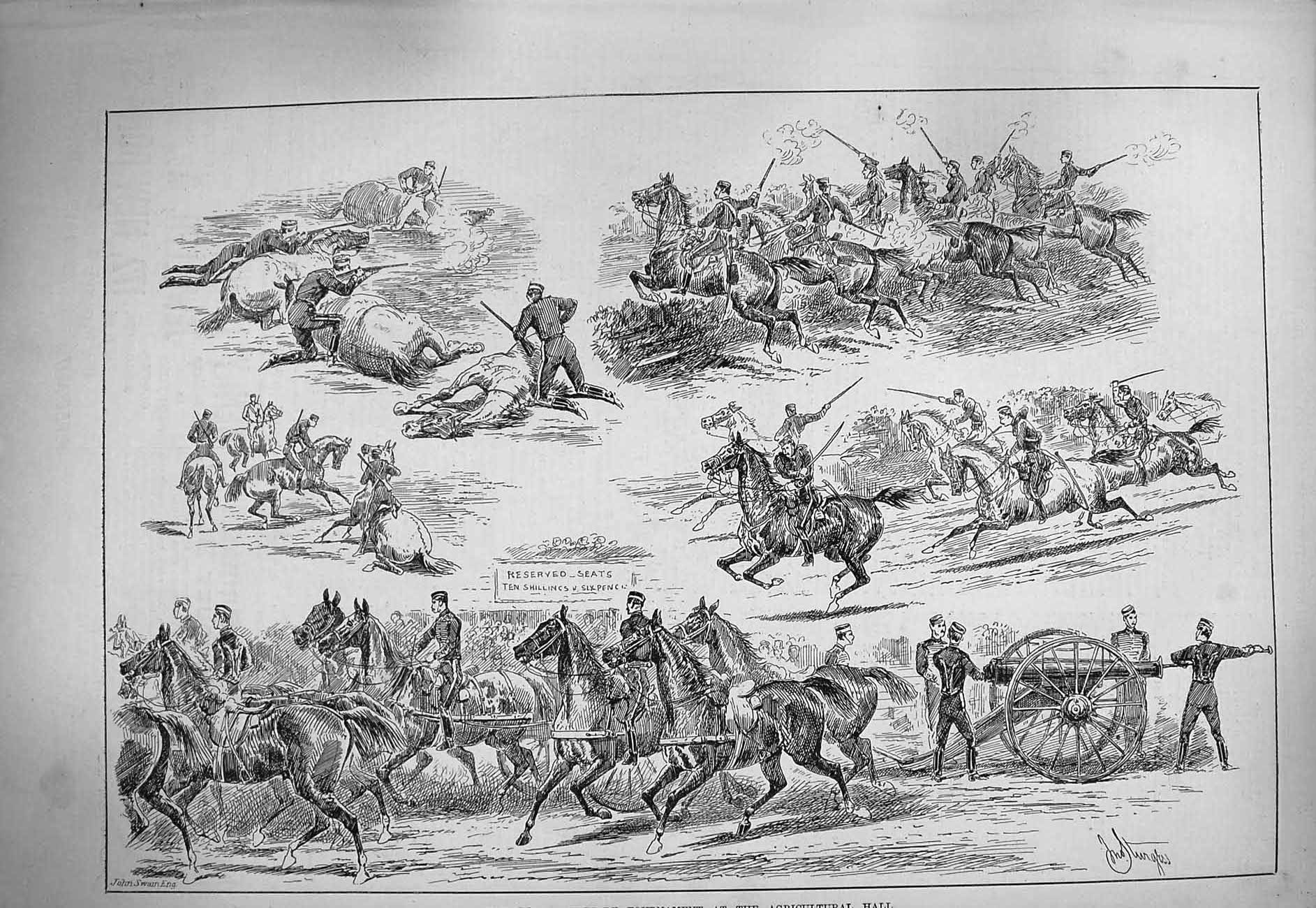 Original Old Antique Print 1884 Royal Military Tournament Agricultural Hall