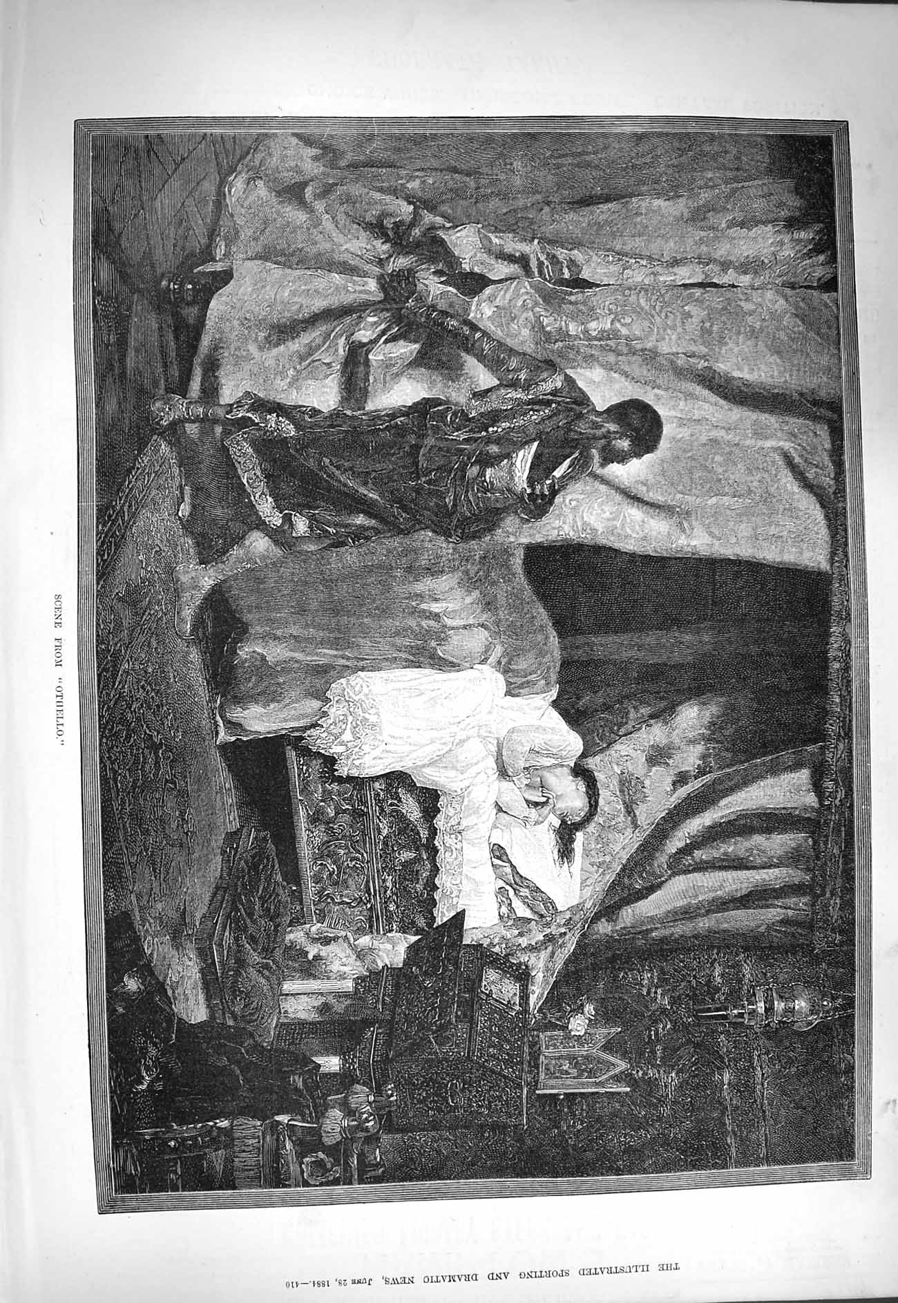 Original Old Antique Print 1884 Scene Othello Theatre Romance Fine Art 19th
