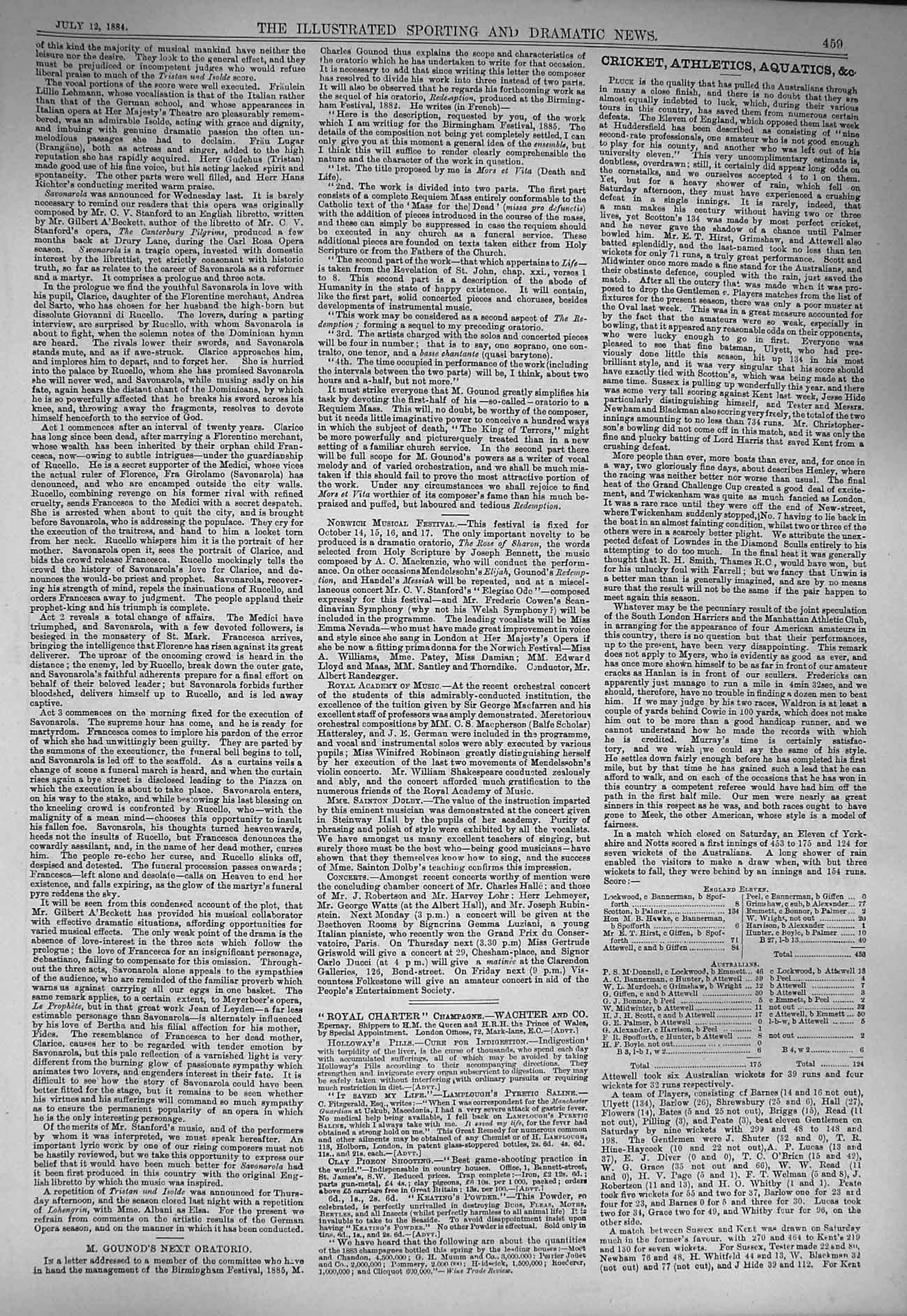 Original Old Antique Print 1884 Young Boys Cricket Garden Ladies Men Children