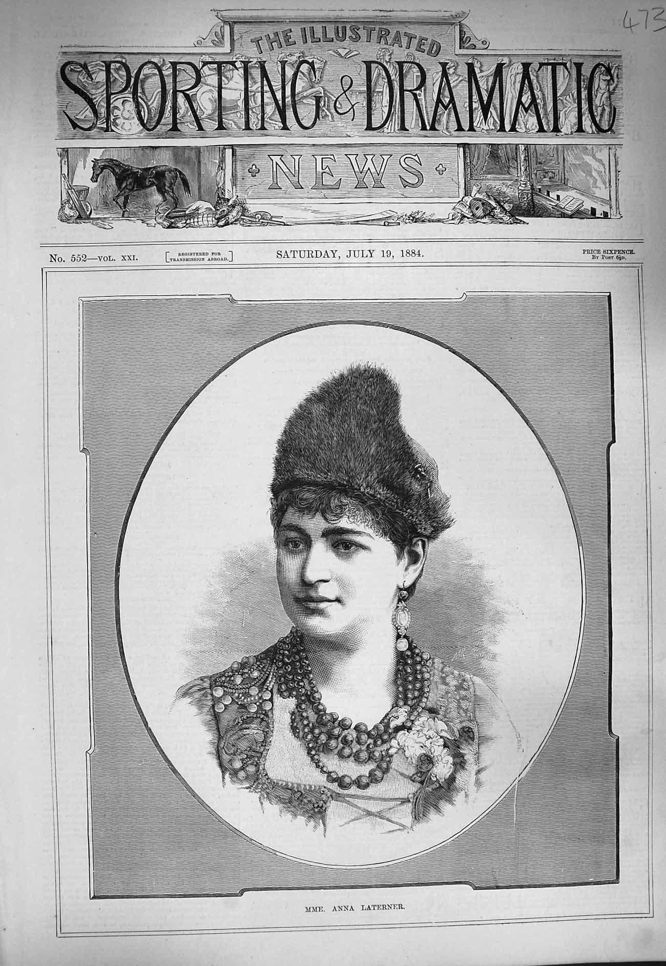Original Old Antique Print 1884 Portrait Anna Laterner Beautiful Woman 19th