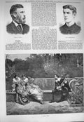 Original Old Antique Print 1884 Waite Christopherson Love Song Romance Balcony