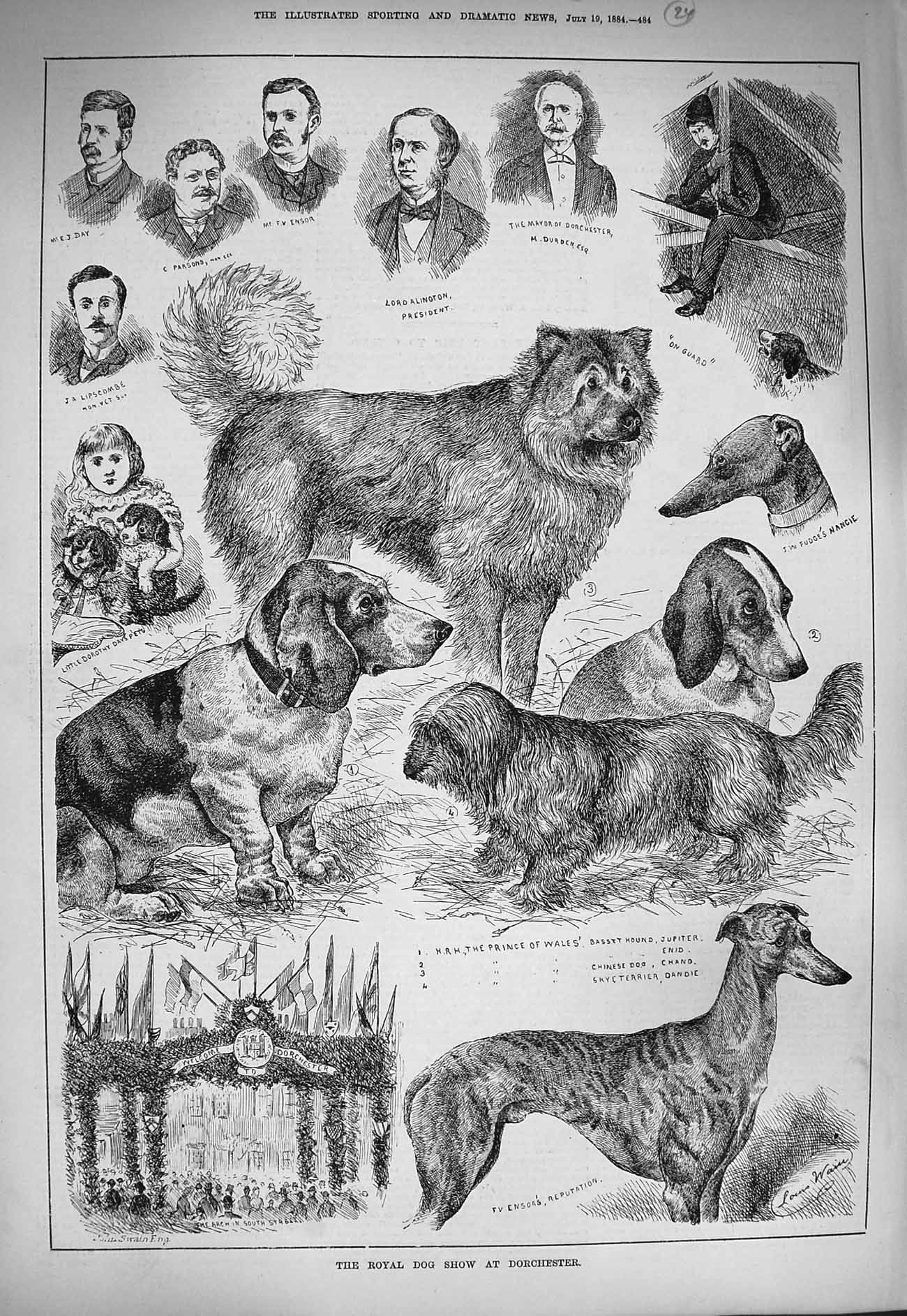 Original Old Antique Print 1884 Royal Dog Show Dorchester Alington Day Fudge