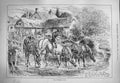 Original Old Antique Print 1884 Watering Place Horses Houses Farmyard Victorian
