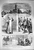 Old Antique Print 1884 Twelfth Night Lyceum Theatre Friston Men Costumes 19th