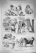 Original Old Antique Print 1884 Cottesmore Puppies Dog Men House Hors Cart 19th