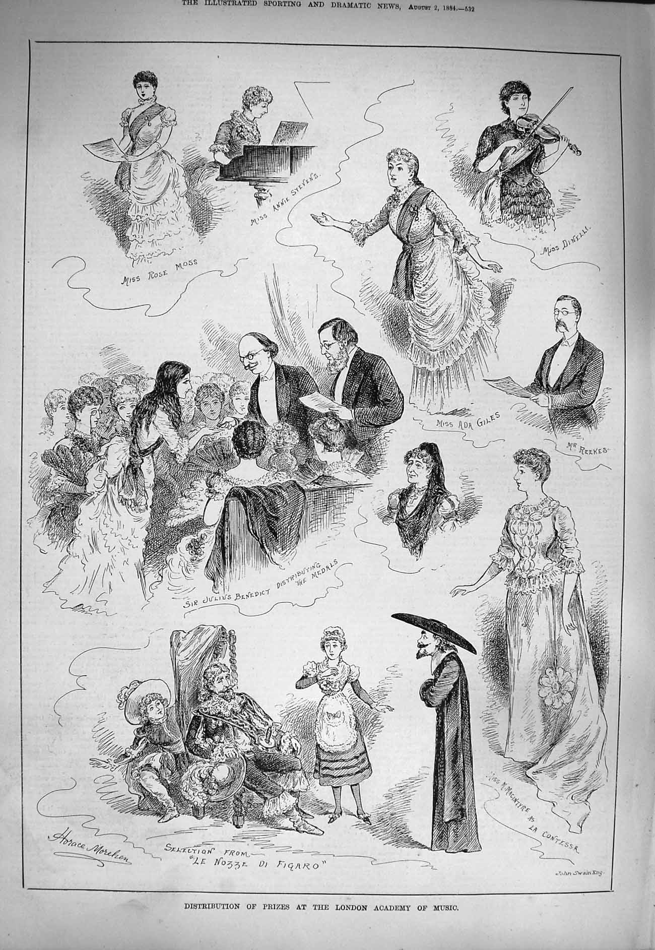Old Antique Print 1884 Prizes London Academy Music Dinelli Reekes Giles 19th