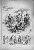 Original Old Antique Print 1884 As You Like It Coombe House Theatre Actors 19th