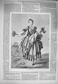 Original Old Antique Print 1884 Portrait Beautiful Flower Girl 19th