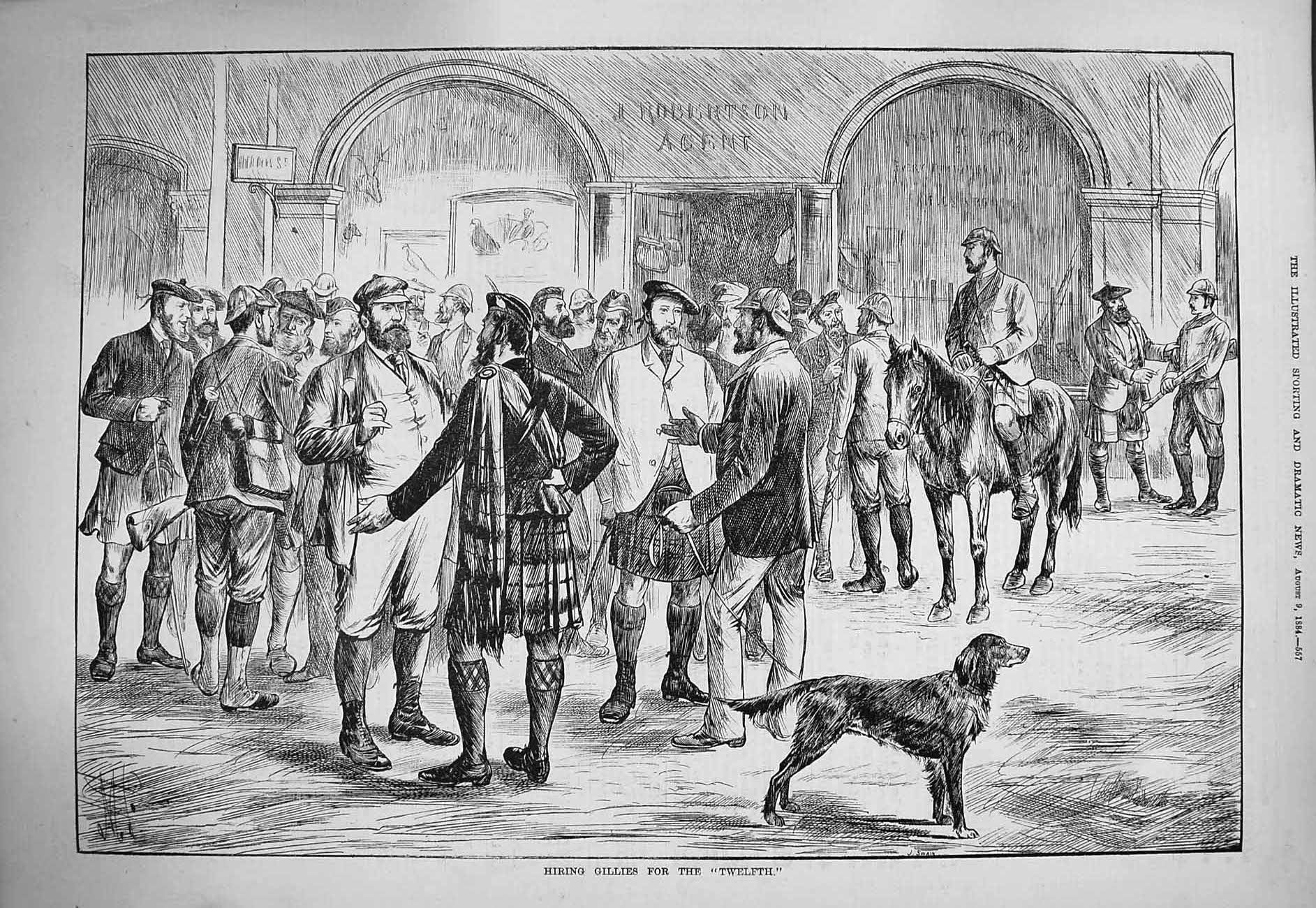 Old Antique Print 1884 Hiring Gillies Twelfth Grouse Hunting Sport Horse 19th