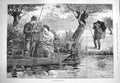 Old Antique Print 1884 Favourite Pool Man Fishing Boat Angler River Boat 19th