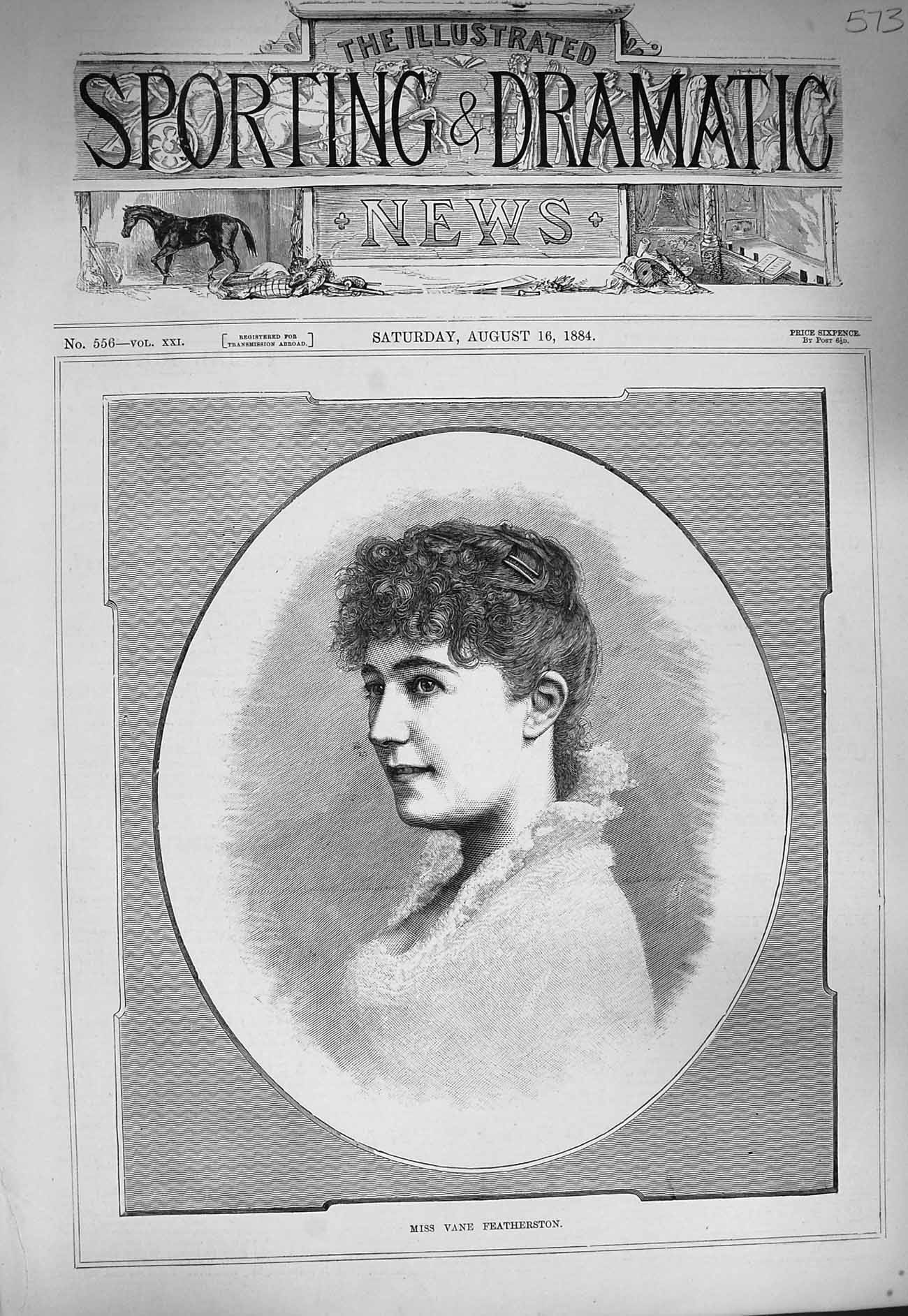 Original Old Antique Print 1884 Portrait Mi Vane Featherston Woman Victorian