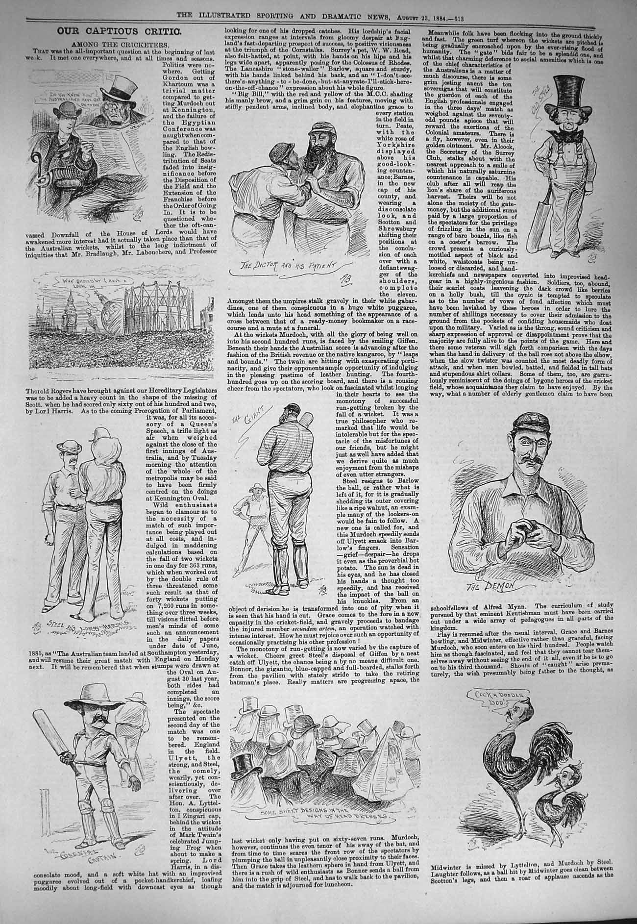Original Old Antique Print 1884 Grace Cricketers Sport Men Colonial Captain