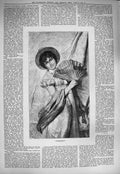 Original Old Antique Print 1884 Flirtation Beautiful Lady Fan 19th