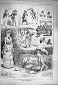 Old Antique Print 1884 Country Scene River Boat Ladies Tennis Kensington 19th