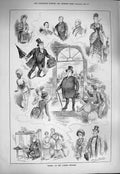 Original Old Antique Print 1884 Twins Olympic Theatre Actors Scene Victorian