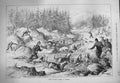 Original Old Antique Print 1884 Otter Hunting River Hounds Dogs Trees Mountains