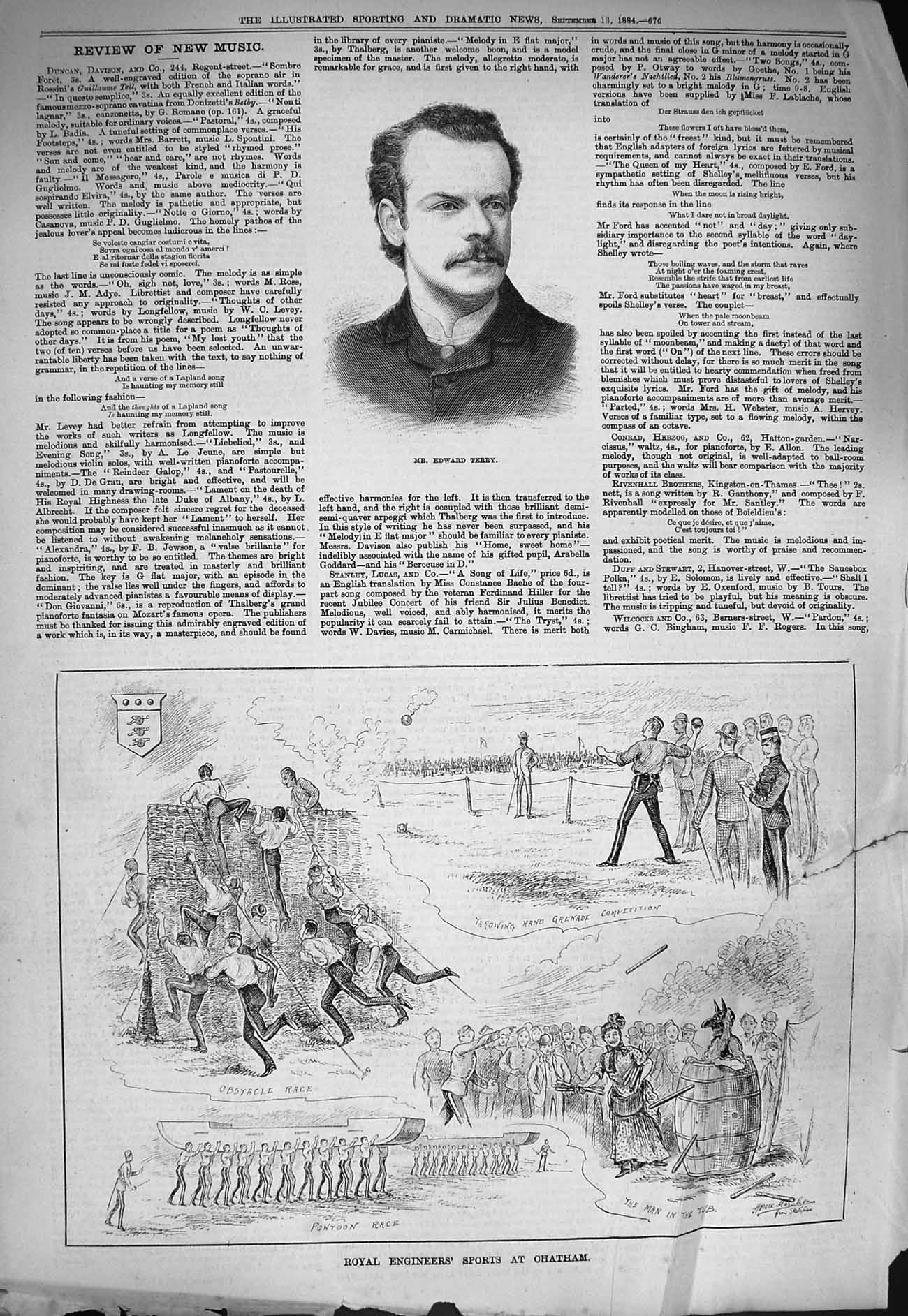 Original Old Antique Print Damaged 1884 Edward Terry Engineers Sports Chatham