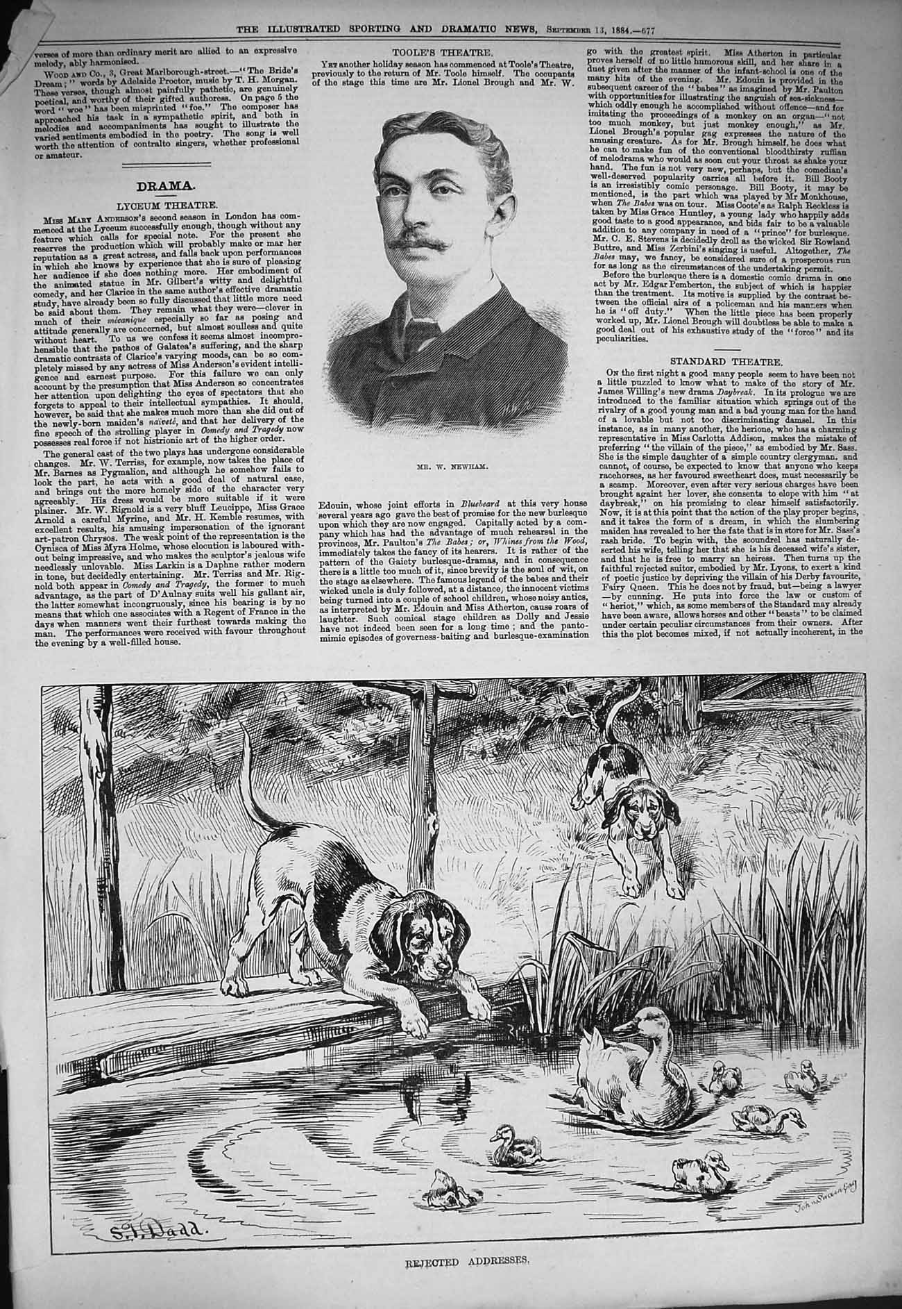 Original Old Antique Print 1884 Portrait Newham Dog Ducks Pond Dadd Victorian