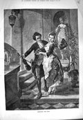 Original Old Antique Print 1884 Damaged Lady Man Romance Demanding Toll 19th