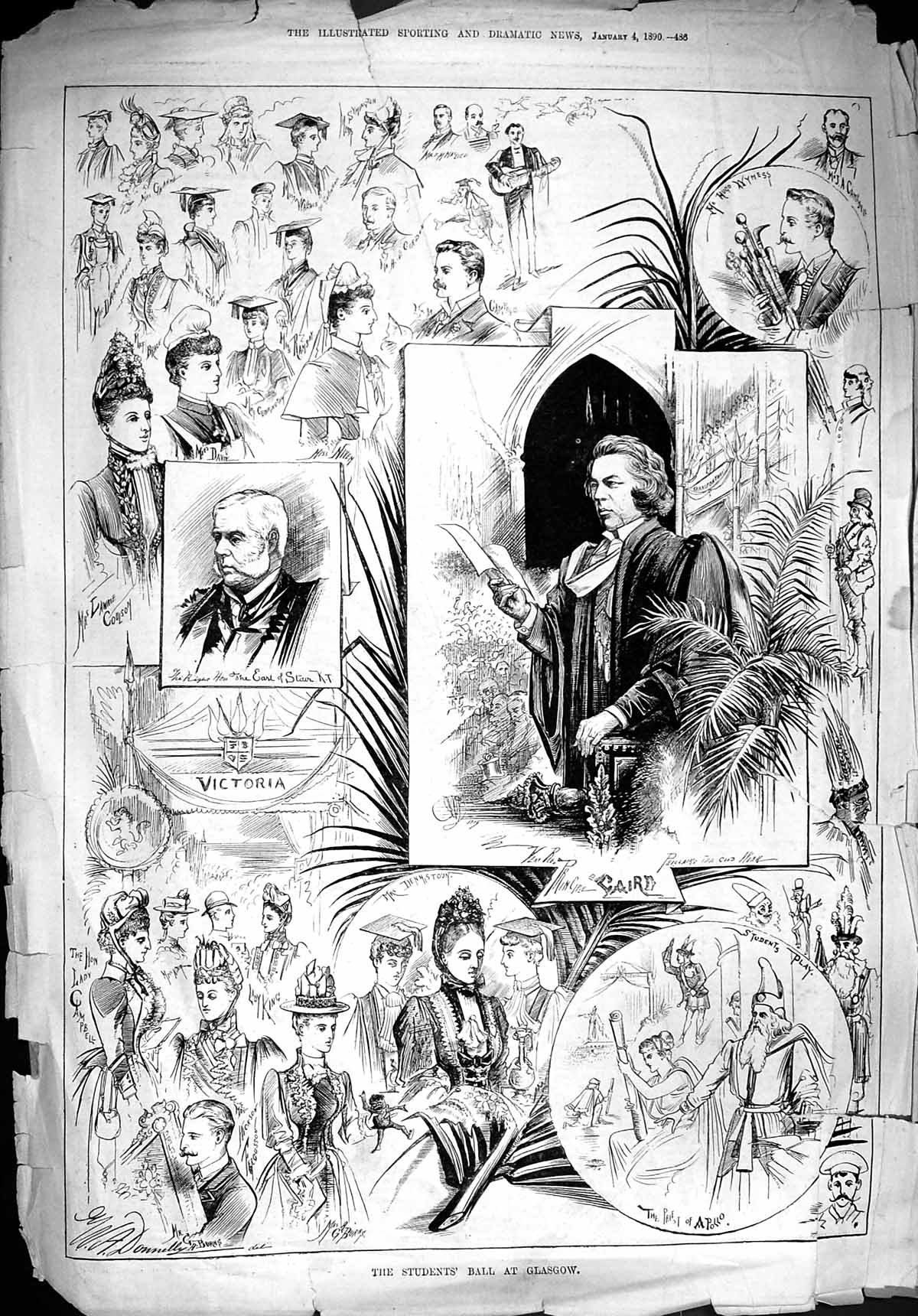 Old Antique Print 1890 Student Ball Glasgow Priest Apollo Victoria Wymess 19th