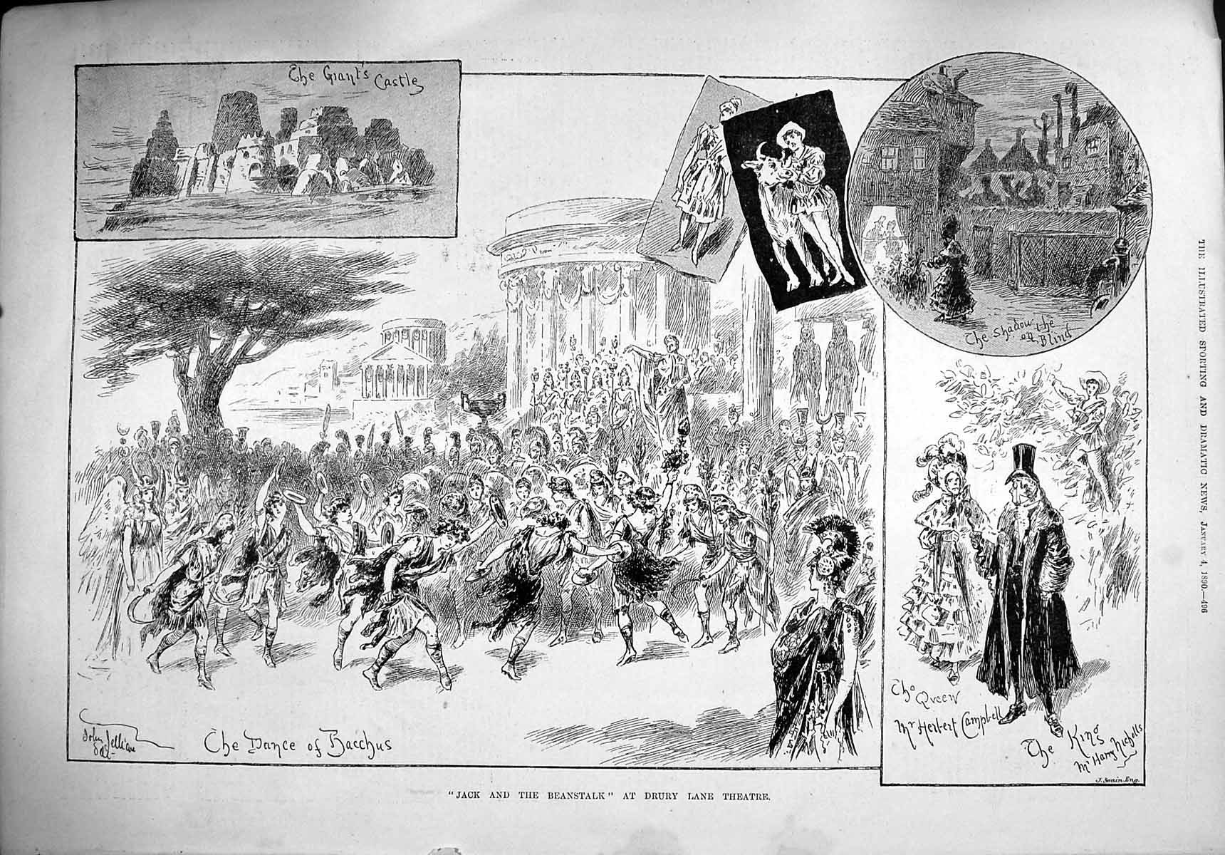 Old Antique Print 1890 Jack Beanstalk Drury Lane Theatre Campbell Castle 19th