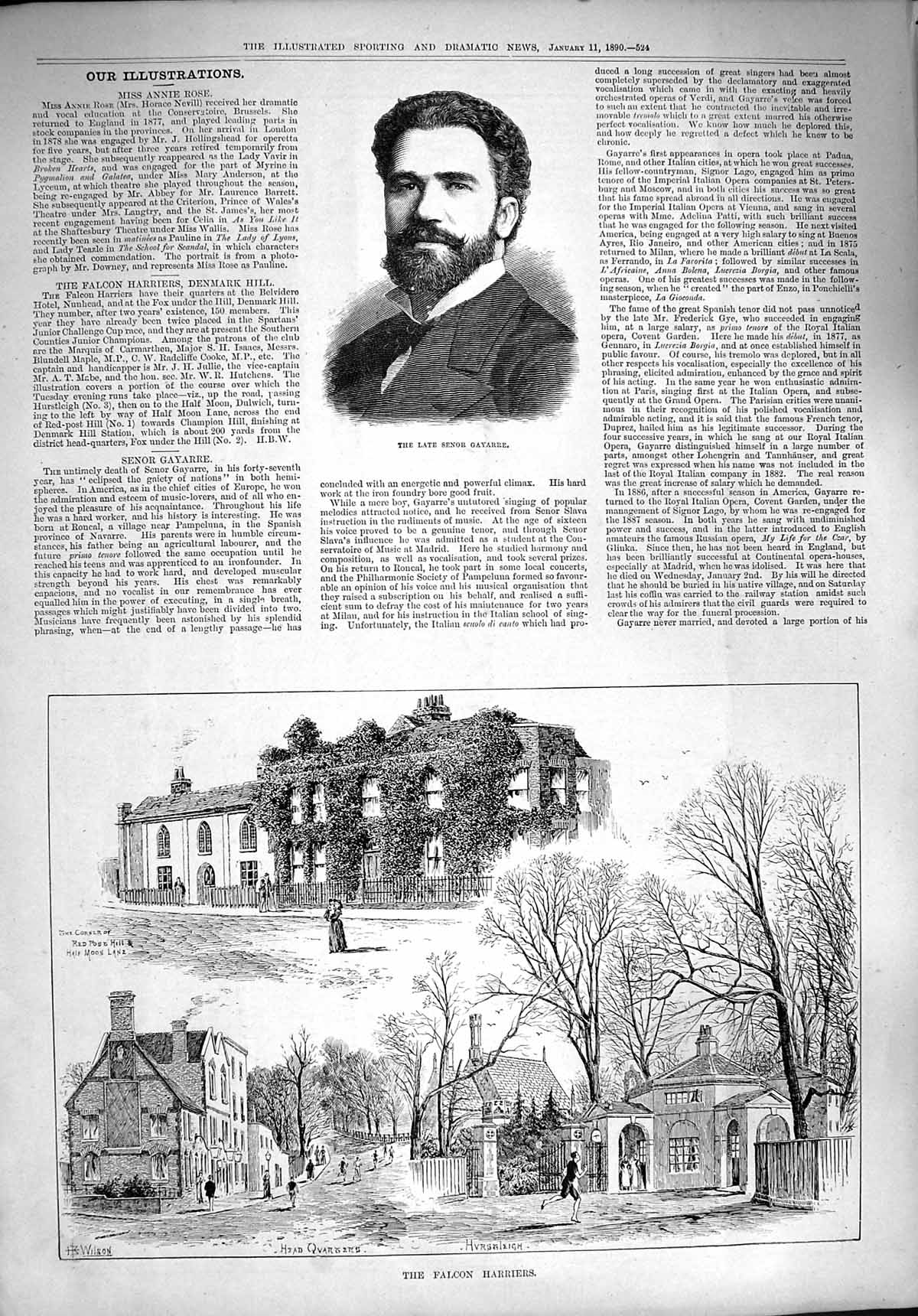 Original Old Antique Print 1890 Senor Gayarre Falcon Harriers Athletics Sport