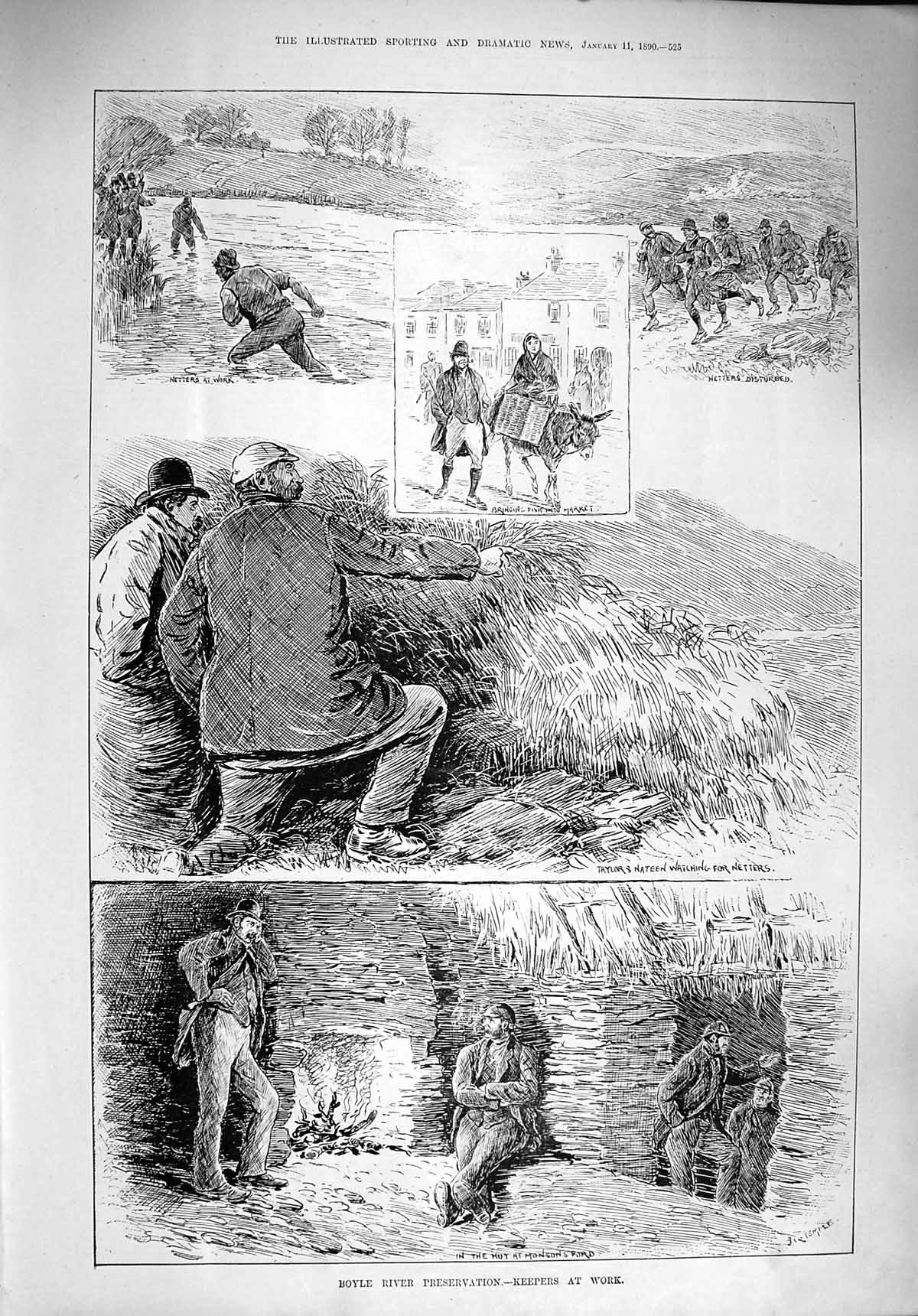 Original Old Antique Print 1890 Boyle River Preservation Keepers Work Netters