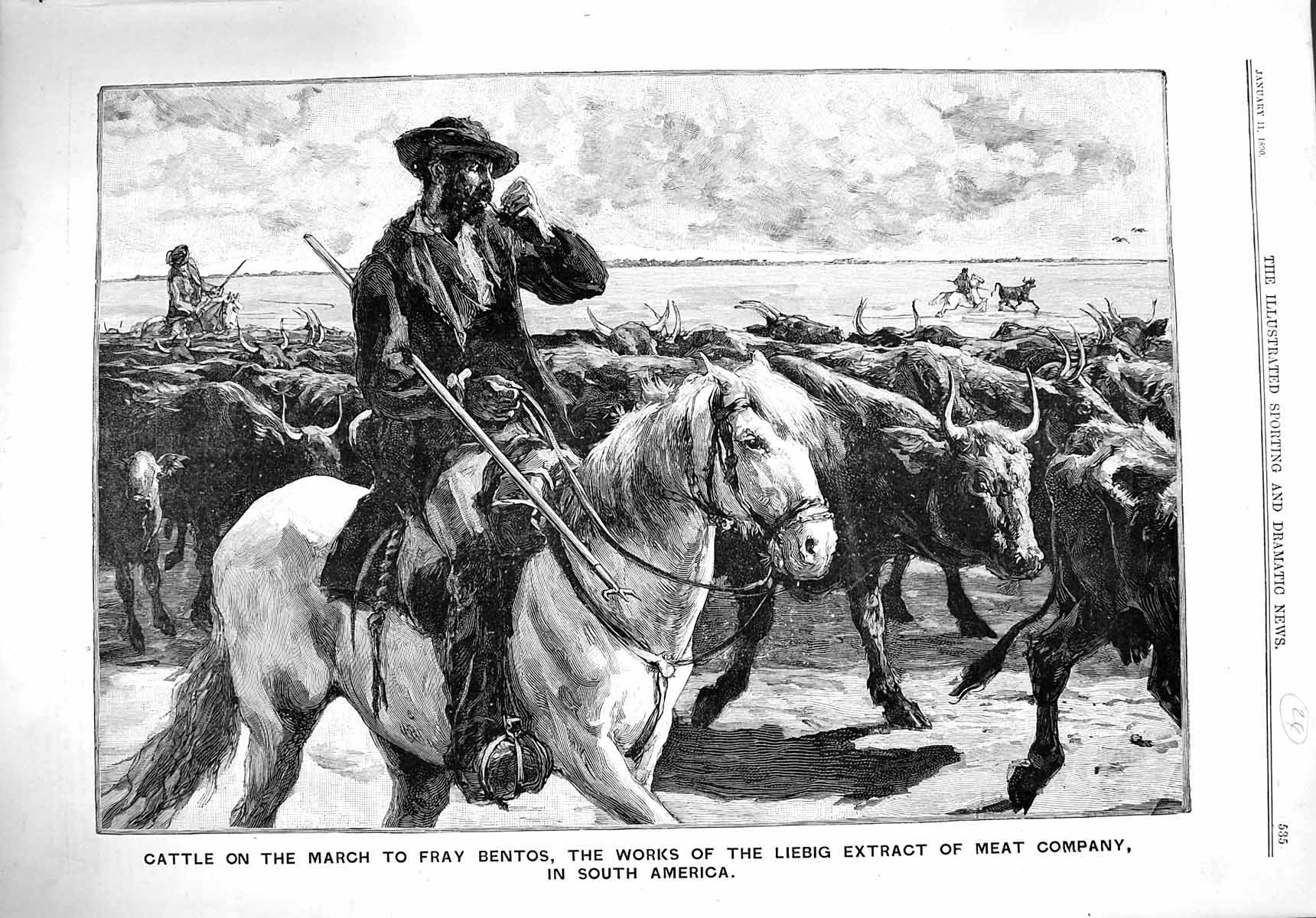Old Antique Print 1890 Cattle Fray Bentos Liebig Meat America Snow Shoes 19th