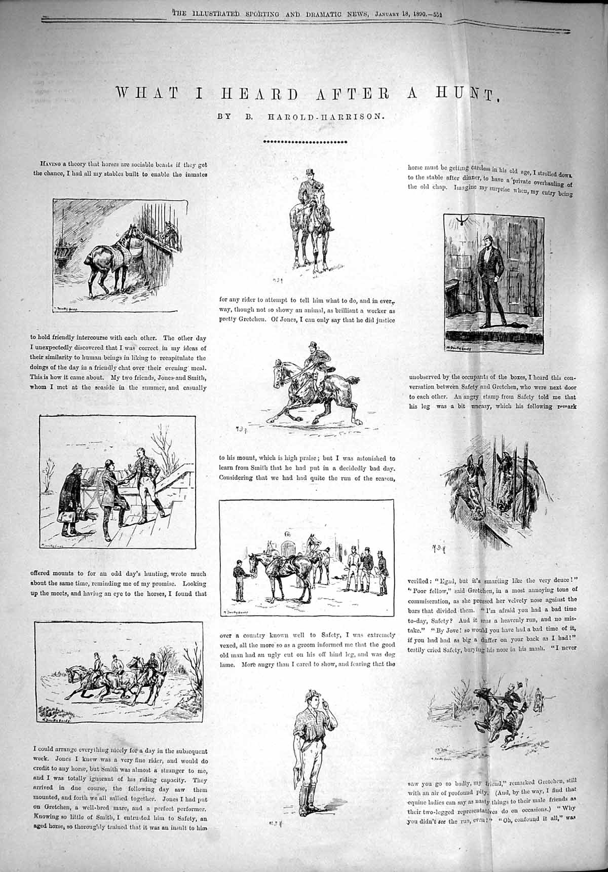 Original Old Antique Print 1890 Story Illustrations What I Heard After A Hunt
