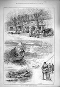 Original Old Antique Print 1890 Bull Fishery Downtown Salisbury River Fishing