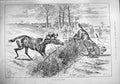 Original Old Antique Print 1890 Refusal Disaster Horses Jumping Ditch Country