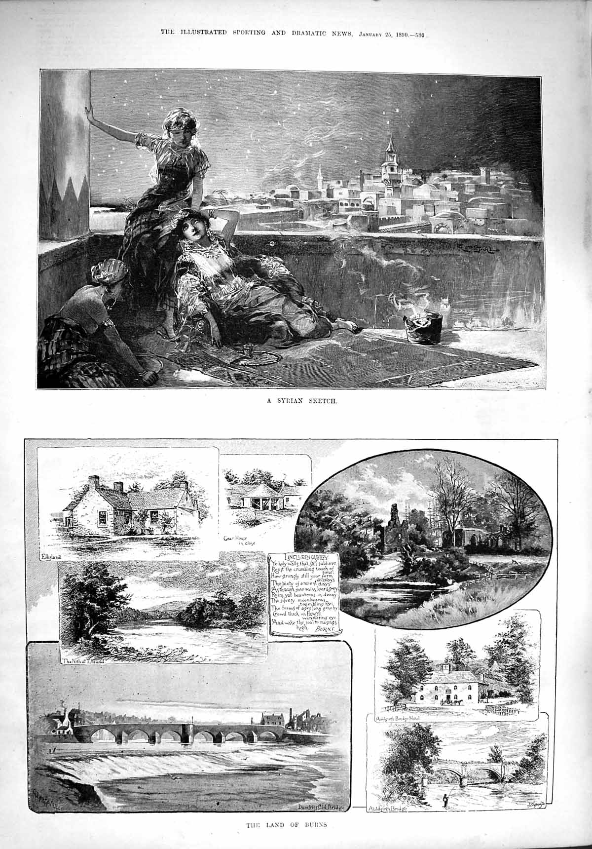 Old Antique Print 1890 Scene Syria Ladies Dumfries Burns Scotland Hotel 19th