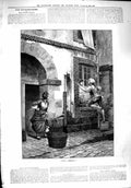 Original Old Antique Print 1890 Two'S Company Romance House Window Fine Art