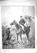 Original Old Antique Print 1890 Lost Huntsman Horse Hunting Young Boy Dog 19th