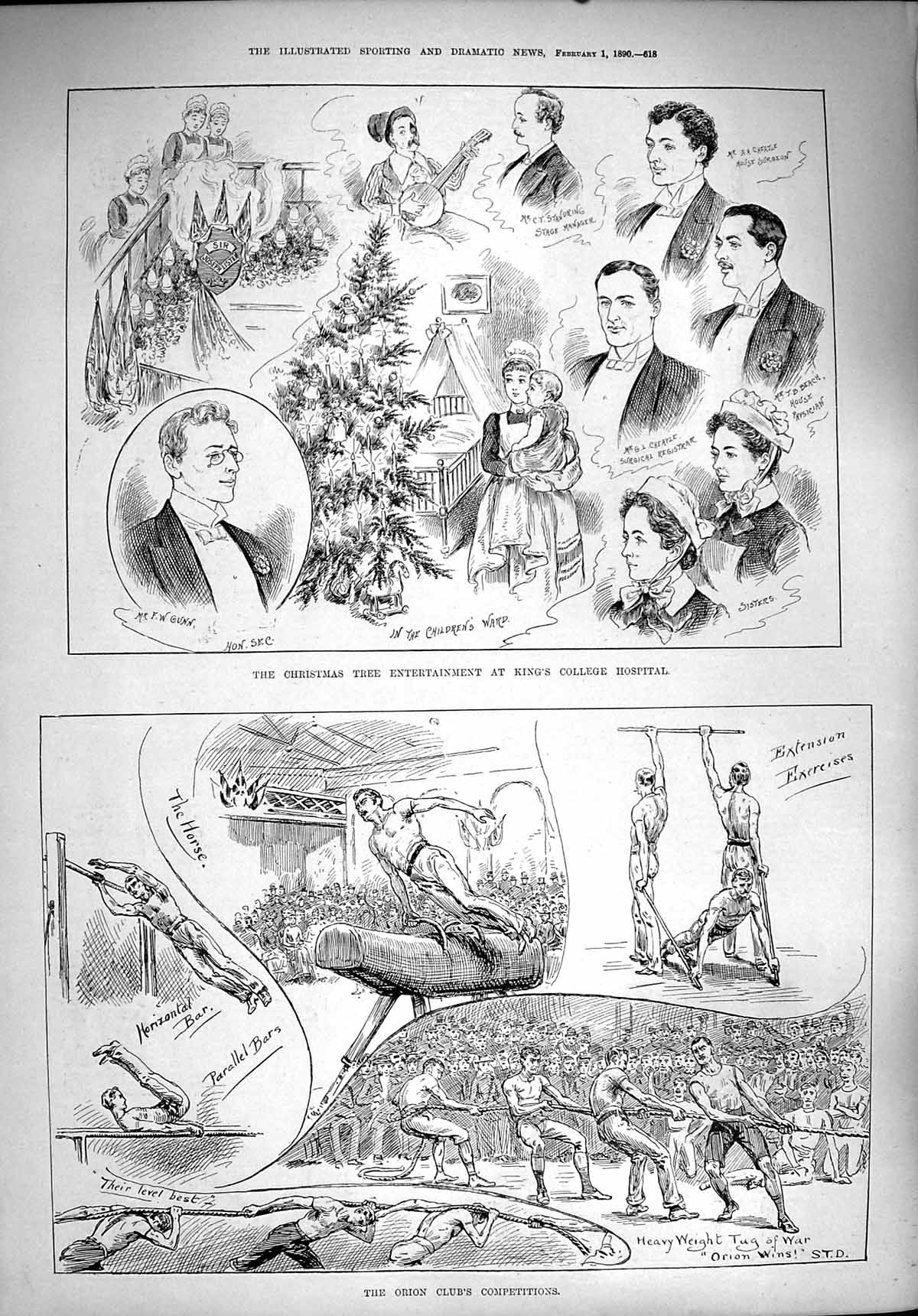 Original Old Antique Print 1890 Orion Club Gymnastics King'S College Hospital