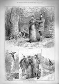 Original Old Antique Print 1890 Pheasant Shooting Hunting Sport Scotland 19th