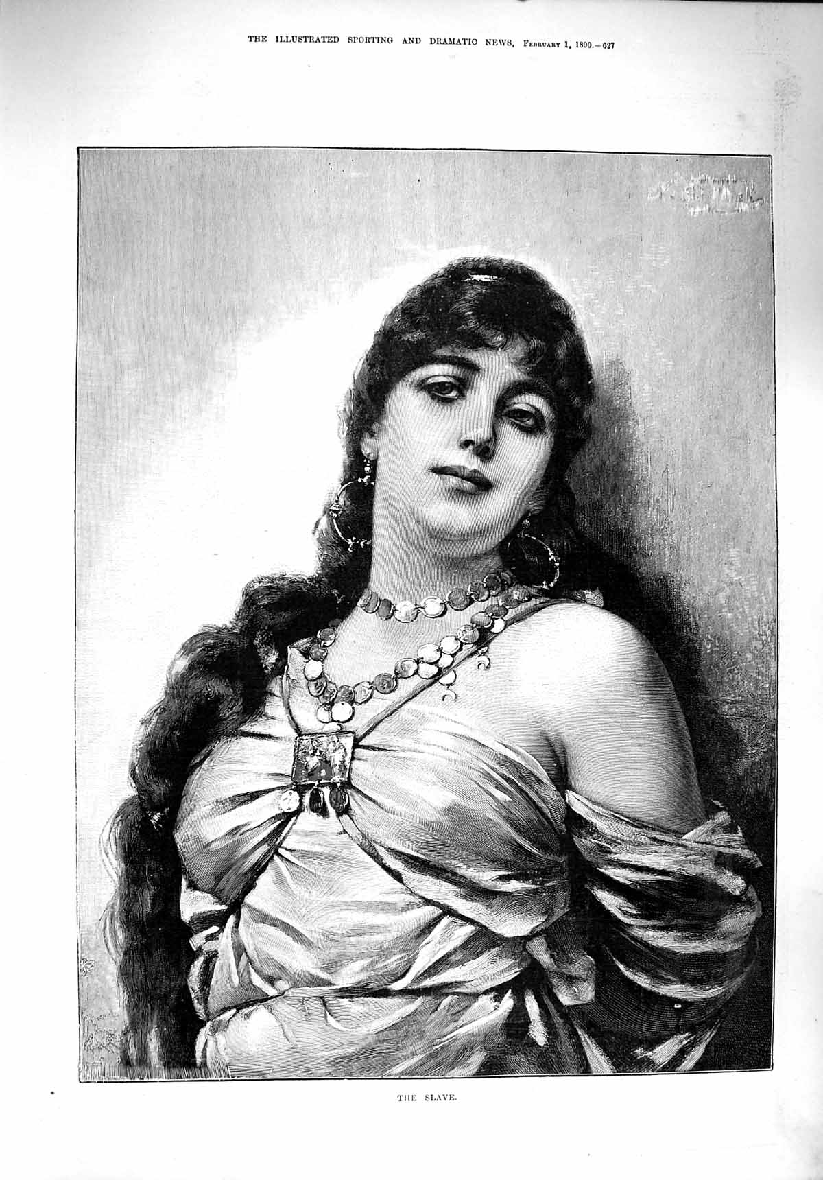 Original Old Antique Print 1890 Portrait Beautiful Girl Slave Fine Art 19th