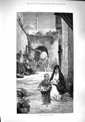 Original Old Antique Print 1890 Street Scene In Cairo Egyptian Family Fine Art