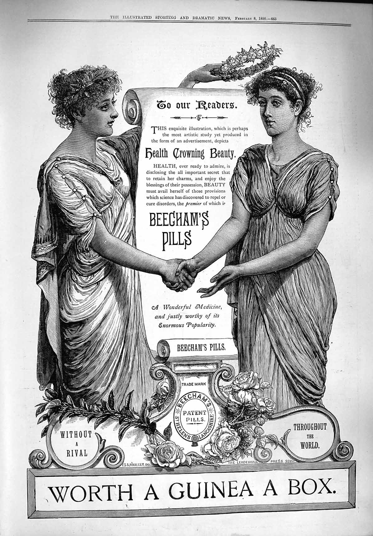 Original Old Antique Print 1890 Advertisement Beechams Pills Medicine Victorian