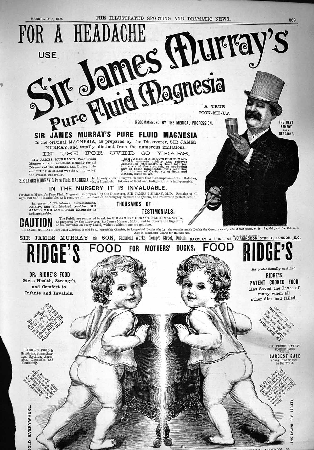 Old Antique Print 1890 Advertisement Ridge'S Food Fluid Magnesia Murray 19th