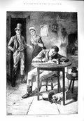 Original Old Antique Print 1890 Labour Love Man Writing Letter Romance Dadd