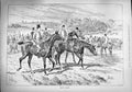 Original Old Antique Print 1890 Hunting Scene Sport Horses Huntsmen Victorian